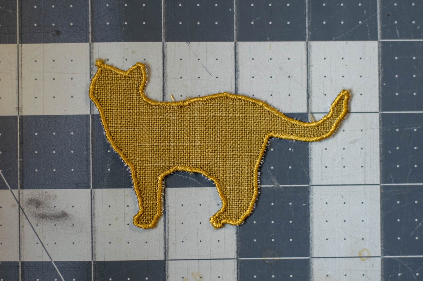 Standing Yellow Cat Patch/Appliqué Made from Recycled Fabric