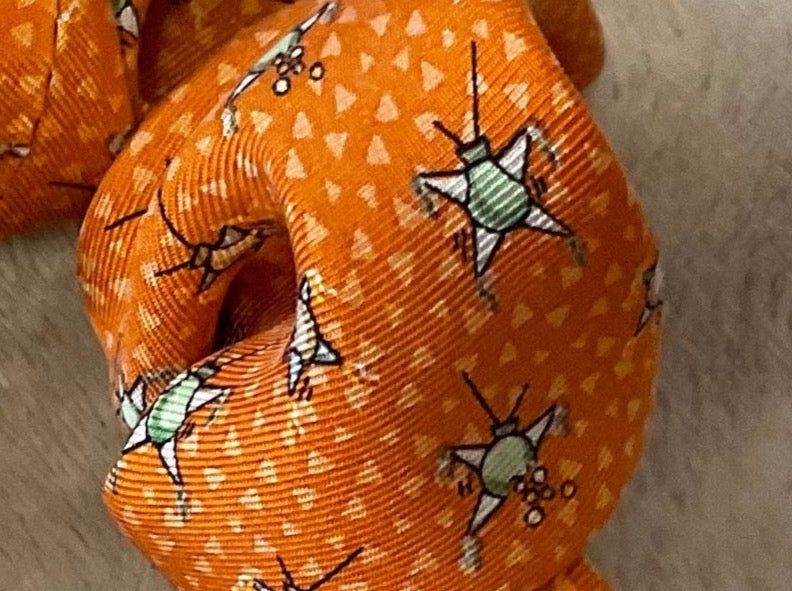 Scrunchie Made from A Necktie — Tiny Figures on Orange-3
