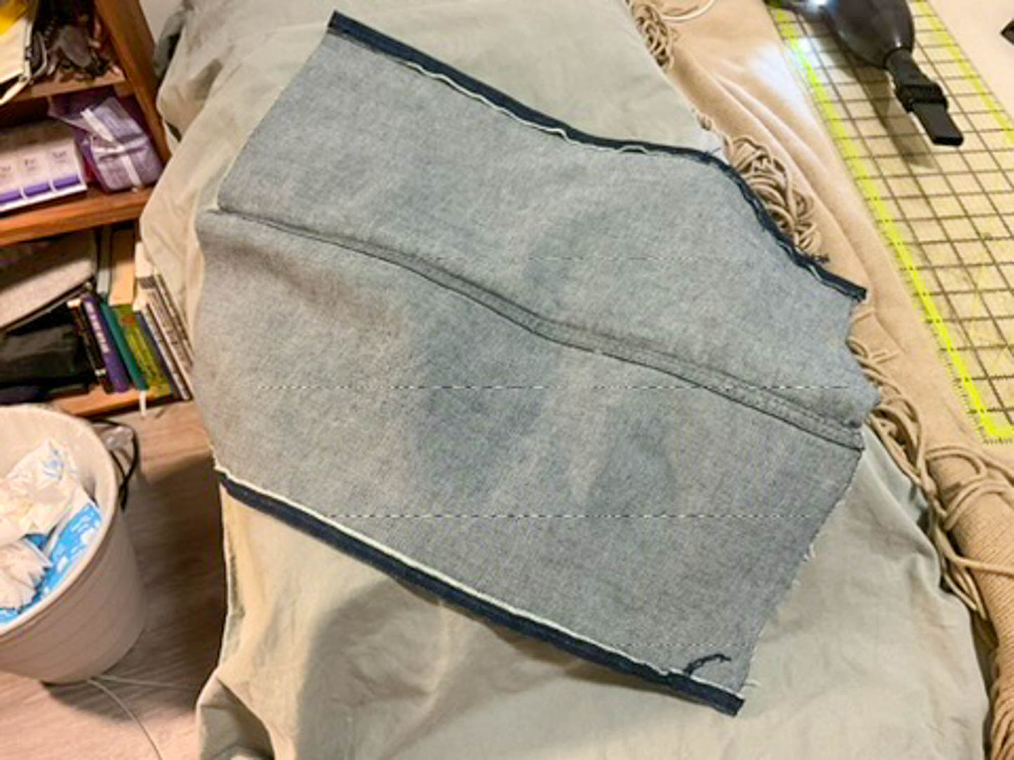 Sling Bag/Waist Pouch Made from Reclaimed Materials — Dark Blue Zipper and Stripe Fabric