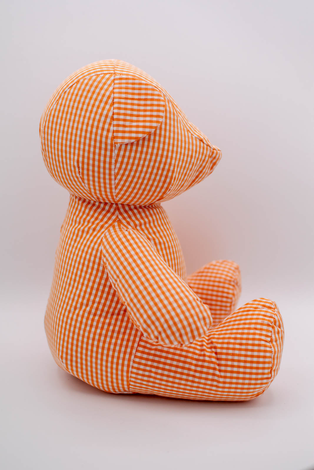 Eco-Friendly Orange Gingham Check Teddy Bear Without Eyes #0801007