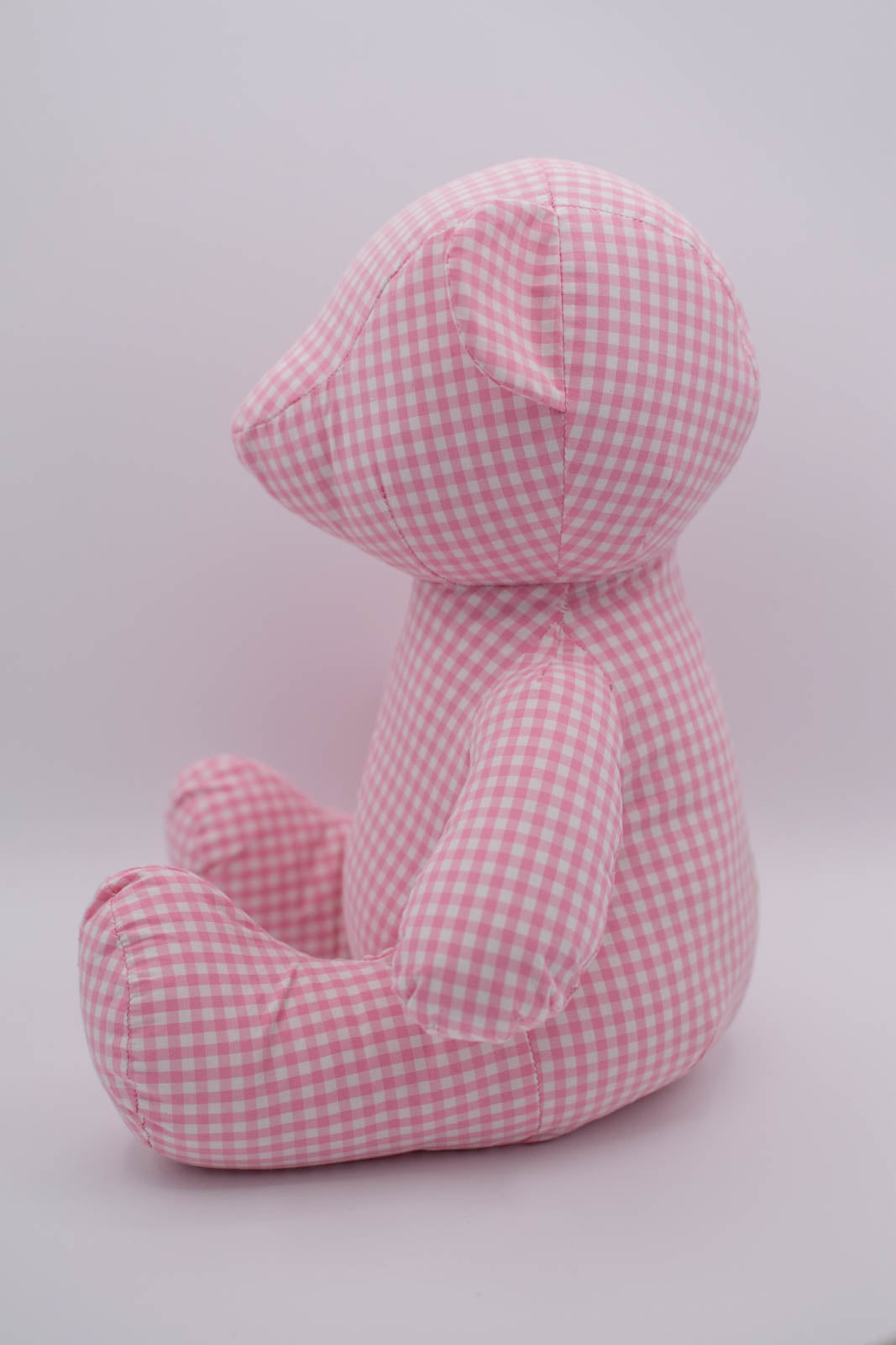 Eco-Friendly Pink Gingham Check Teddy Bear without Eyes #0801005