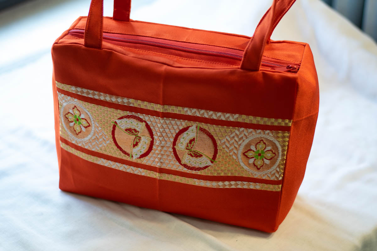 Silk Bag Made from Salvaged Obi Sash Belt — Butterflies and Flowers-2