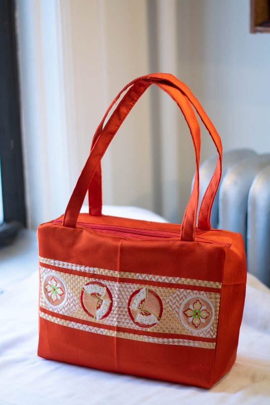 Silk Bag Made from Salvaged Obi Sash Belt — Butterflies and Flowers-1